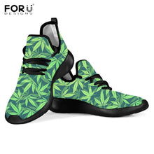 Load image into Gallery viewer, Youwuji Fashion Tropical Hemp Leaves/Weed Leaf Printed Woman&#39;s Mesh Knit Sneakers Lightweight Flats Shoes Casual Footwear for Lady
