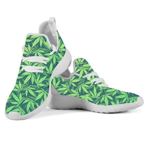 Youwuji Fashion Tropical Hemp Leaves/Weed Leaf Printed Woman's Mesh Knit Sneakers Lightweight Flats Shoes Casual Footwear for Lady