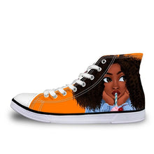 Load image into Gallery viewer, Youwuji Fashion Black Art African Girl Hair Women Afro Printing Woman High Top Canvas Breathable Flats Shoes Autumn Vulcanized Shoes
