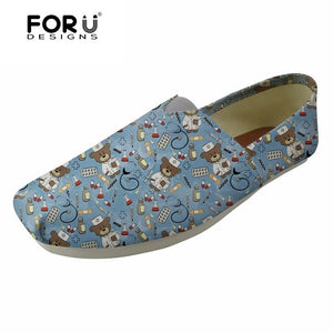 Youwuji Fashion HOT SALE Cute Nurse Bear Pattern Black Women's Flats Shoes Ladies Casual Loafers Shoes Woman Canvas Lazy Shoes Mujer