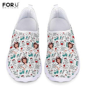 Youwuji Fashion Summer Women Breathable Mesh Shoes Flats Cute Nursing Pattern Women's Sneakers Nurse Beach Loafers for Ladies Shoes