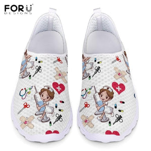 Youwuji Fashion Summer Women Breathable Mesh Shoes Flats Cute Nursing Pattern Women's Sneakers Nurse Beach Loafers for Ladies Shoes