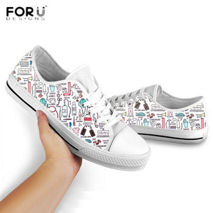 Youwuji Fashion Cute Cartoon Nursing Shoes for Women Casual Low Top Lace Up Sneaker Spring/Autumn Nurse/Medical Ladies Canvas Shoes