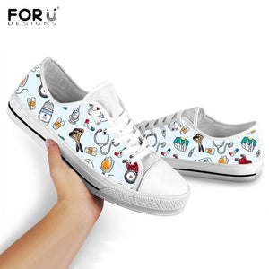 Youwuji Fashion Cute Cartoon Nursing Shoes for Women Casual Low Top Lace Up Sneaker Spring/Autumn Nurse/Medical Ladies Canvas Shoes