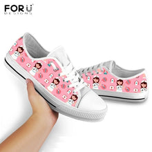 Load image into Gallery viewer, Youwuji Fashion Cute Cartoon Nursing Shoes for Women Casual Low Top Lace Up Sneaker Spring/Autumn Nurse/Medical Ladies Canvas Shoes
