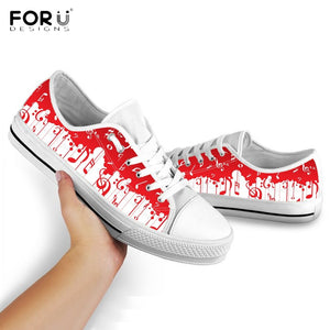 Youwuji Fashion Music Notes Pattern Red Canvas Shoes Casual Low Top Colorful Print Flat Sneakers Spring/Autumn Music Shoes for Women