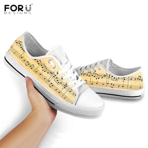 Youwuji Fashion Music Notes Pattern Red Canvas Shoes Casual Low Top Colorful Print Flat Sneakers Spring/Autumn Music Shoes for Women