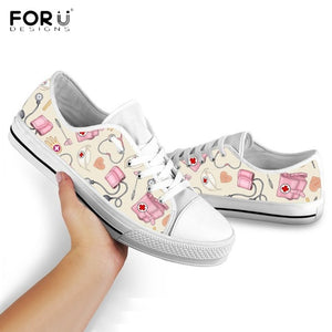 Youwuji Fashion Nursing Shoes for Women Low Top Canvas Shoes Medical/Nurse Pattern Lace Up Sneakers Casual Fashion Ladies Shoes Flat