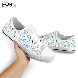 Youwuji Fashion Nursing Shoes for Women Low Top Canvas Shoes Medical/Nurse Pattern Lace Up Sneakers Casual Fashion Ladies Shoes Flat