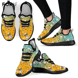 Youwuji Fashion Green Yellow Gradient Nurse Bear Women Shoes Flats Cute Cartoon Nursing Sneakers for Woman Brand Design Ladies Shoe