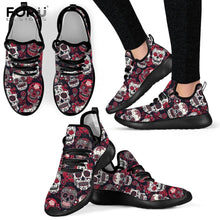 Load image into Gallery viewer, Youwuji Fshion Vintage Classic Sugar Skull Pattern Shoes Woman Designer Casual Spring/Atumn Flats Sneakers Ladies Mesh Knit Shoes
