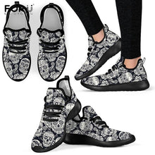 Load image into Gallery viewer, Youwuji Fshion Vintage Classic Sugar Skull Pattern Shoes Woman Designer Casual Spring/Atumn Flats Sneakers Ladies Mesh Knit Shoes
