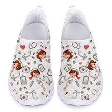 Load image into Gallery viewer, Youwuji Fashion Cute Cartoon Nurse/Doctor/Hospital Pattern Woman Slip On Sneakers Mesh Nursing Shoes for Women Lightweight Footwear
