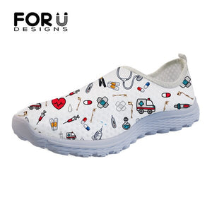 Youwuji Fashion Funny Cartoon Nurse/Premium Sketch Medical Print Slip On Flats Shoes Woman Breathable Summer Sneakers Nursing Shoes