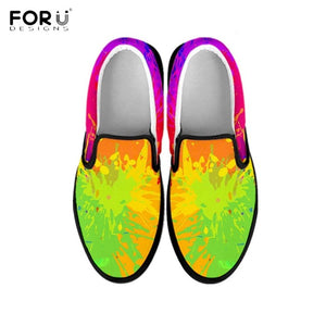 Youwuji Fashion Colorful Paint Splatter Pattern Casual Slip On Breathable Comfortable Flats Shoes Woman Spring/Autumn Flat Sneakers