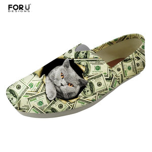 Youwuji Fashion Kawaii Animal Cat Printed Women's Flats Shoes Women Summer Casual Loafers Shoes for Female Canvas Chaussures Femme