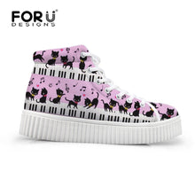 Load image into Gallery viewer, Yowuji Fashion Cat with Piano Music Note Autumn High Top Height Increasing Women Flats Shoes Casual Platform Creepers Shoes Woman
