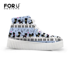 Load image into Gallery viewer, Yowuji Fashion Cat with Piano Music Note Autumn High Top Height Increasing Women Flats Shoes Casual Platform Creepers Shoes Woman
