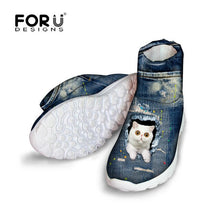 Load image into Gallery viewer, Youwuji Fashion Jeans Style Women Boots Cute Animal Denim Cat Brand Women&#39;s Winter Snow Boots Short Warm Boots for Ladies Botas 2018
