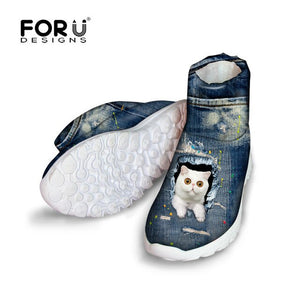 Youwuji Fashion Jeans Style Women Boots Cute Animal Denim Cat Brand Women's Winter Snow Boots Short Warm Boots for Ladies Botas 2018