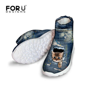 Youwuji Fashion Jeans Style Women Boots Cute Animal Denim Cat Brand Women's Winter Snow Boots Short Warm Boots for Ladies Botas 2018