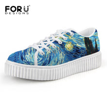 Load image into Gallery viewer, Youwuji Fashion Stylish Art Design Starry Night Printed Women&#39;s Flats Casual Creepers Platform Shoes Female Lace Up Boat Shoes Woman
