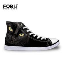 Load image into Gallery viewer, Youwuji Fashion Classic Women High Top Canvas Shoes Stylish 3D Animals Black Cat Printed Vulcanize Shoes Breathable Lace up Flats
