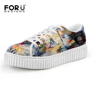 Youwuji Fashion Stylish Art Design Starry Night Printed Women's Flats Casual Creepers Platform Shoes Female Lace Up Boat Shoes Woman