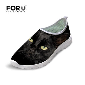 Youwuji Fashion Cute Animal Dog Cat Printing Air Mesh Flat Shoes for Women Ladies Summer Casual Light Denim Shoes Female Girls Flats