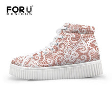 Load image into Gallery viewer, Youwuji Fashion Vintage Women Lacing Flats Shoes High-top Creepers Shoes Casual Ladies Flat Platform Shoes 3D Print Chaussures Breathable Femme
