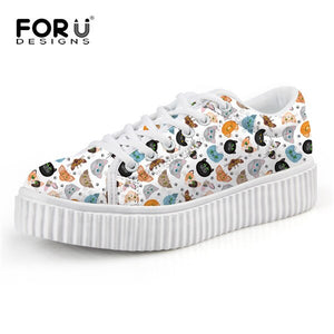 Youwuji Fashion Cute Animal Cat Printing Low Style Flats Shoes for Women Autumn Fashion Female Casual Platform Creepers Shoes Woman