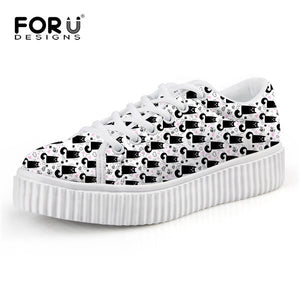 Youwuji Fashion Cute Animal Cat Printing Low Style Flats Shoes for Women Autumn Fashion Female Casual Platform Creepers Shoes Woman