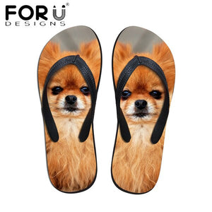 Yowuji Fashion 3D Pomeranians Pattern Women Fashion Flip Flops Cute Animal Cat Dog Summer Slippers for Woman Flats Female Shoes