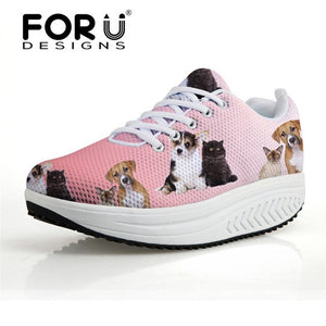 Youwuji Fashion Height Increasing Swing Shoes Woman 2017 Women's Casual Flat Platform Shoes Cute Dog Cat Puzzle Prints Slimming Shoe