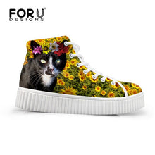 Load image into Gallery viewer, Youwuji Fashion Casual Flats Platform Shoes Women 2017 Cute Pet Cat Prints Fashion Creepers Shoes for Ladies High Top Lace-up Woman
