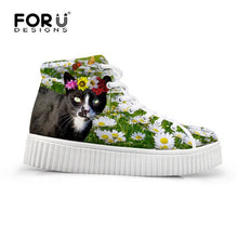 Load image into Gallery viewer, Youwuji Fashion Casual Flats Platform Shoes Women 2017 Cute Pet Cat Prints Fashion Creepers Shoes for Ladies High Top Lace-up Woman
