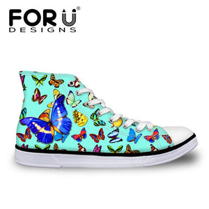 Youwuji Fashion Pink 3D Animal Butterfly Print Spring Women's Vulcanized Shoes Women High Top Casual Canvas Shoes Lace-up Lady Shoe