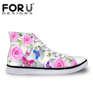 Youwuji Fashion Pink 3D Animal Butterfly Print Spring Women's Vulcanized Shoes Women High Top Casual Canvas Shoes Lace-up Lady Shoe