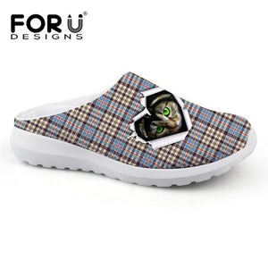 Youwuji Fashion Cute Animal Cat Printed Women Mesh Sandals Female Beach Slip-on Slippers Fashion Ladies Breathable Light Weight Shoes