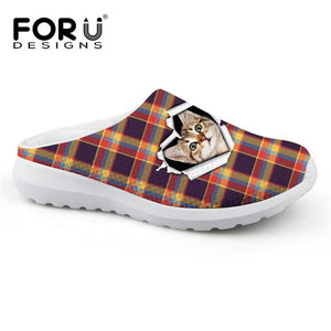 Youwuji Fashion Cute Animal Cat Printed Women Mesh Sandals Female Beach Slip-on Slippers Fashion Ladies Breathable Light Weight Shoes