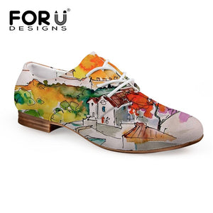 Youwuji Fashion Fashion Oxford Shoes Women 3D Painting Prints Women's Flats Oxfords Leather Shoes for Ladies Lace-up Casual Shoes