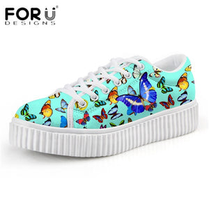 Youwuji Fashion Autumn Platform Shoes Woman 3D Animal Butterfly Printed Women Height Increasing Creepers Shoes Female Flats Zapatos