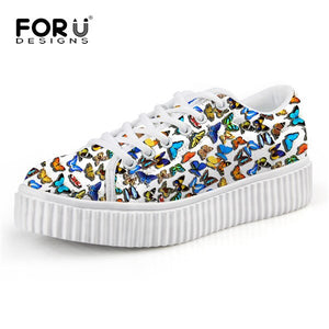 Youwuji Fashion Autumn Platform Shoes Woman 3D Animal Butterfly Printed Women Height Increasing Creepers Shoes Female Flats Zapatos