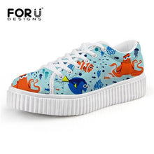Load image into Gallery viewer, Youwuji Fashion Classic Women Low Style Casual Shoes 3D Cute Sea Fish Printed Women&#39;s Height Increasing Flats Shoes Female Platform
