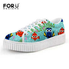 Load image into Gallery viewer, Youwuji Fashion Classic Women Low Style Casual Shoes 3D Cute Sea Fish Printed Women&#39;s Height Increasing Flats Shoes Female Platform
