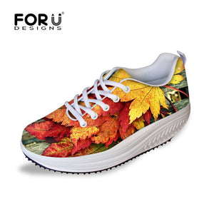 Youwuji Fashion Fashion Lady's Flat Platform Shoes Maple Printed Height Increasing Leisure Female Swing Slimming Shoes Breathable
