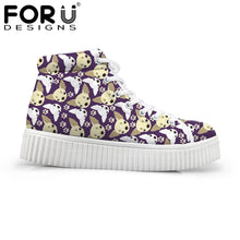 Load image into Gallery viewer, Youwuji Fashion Flats Platform Shoes Women Cute Animal Chihuahua Printed Women&#39;s High Top Height Increasing Shoes Lace-up Creepers
