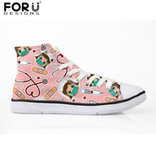 Load image into Gallery viewer, Youwuji Fashion Pink Women High Top Vulcanize Shoes Cartoon Nurse Print Lace-up Women&#39;s Sneakers Female Flats Canvas Shoes Zapatos
