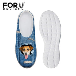 Youwuji Fashion Cute Pet Cat Denim Printed Women Sandals Light Weight Slip-on Summer Beach Water Shoes Female Loafers Breathable
