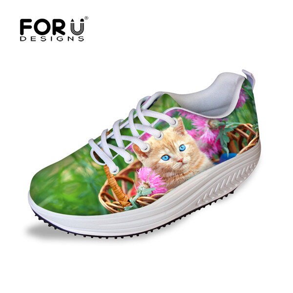 Youwuji Fashion Fashion Women's Slimming Swing Shoes Cute Animal Cat Printed Casual Shoes Zapatos For Female Platform Shoes Women
